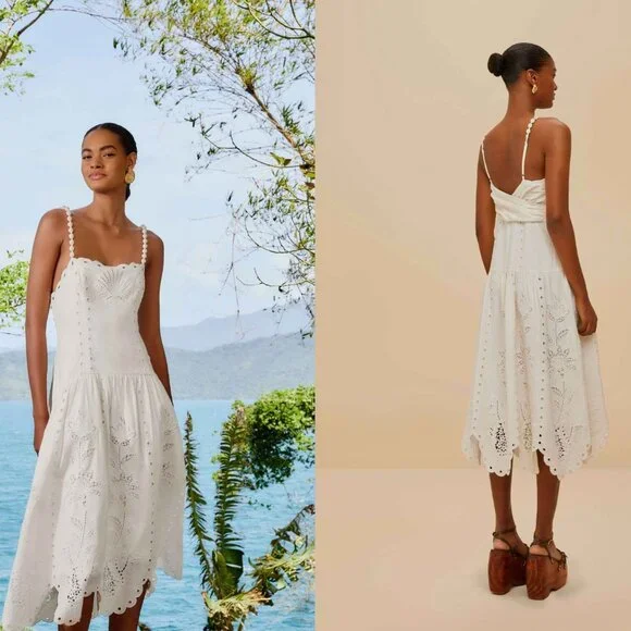 Farm Rio White Midi Dress (Off-White Richelieu) - Picture 2 of 4